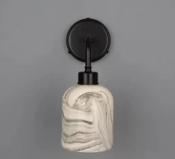 Applique*Mullan Lighting Applique murale, Osier, marbrée, noir mat, Ø12cm, H31cm - marbre, noir