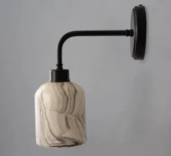 Applique*Mullan Lighting Applique murale, Osier, marbrée, noir mat, Ø12cm, H31cm - marbre, noir