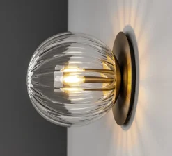 Applique|Plafonnier & Spot*Schwung Applique murale ou plafonnier, Pulsar 200, , Ø20cm, H21,7cm - laiton, verre transparent strié