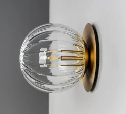 Applique|Plafonnier & Spot*Schwung Applique murale ou plafonnier, Pulsar 200, , Ø20cm, H21,7cm - laiton, verre transparent strié