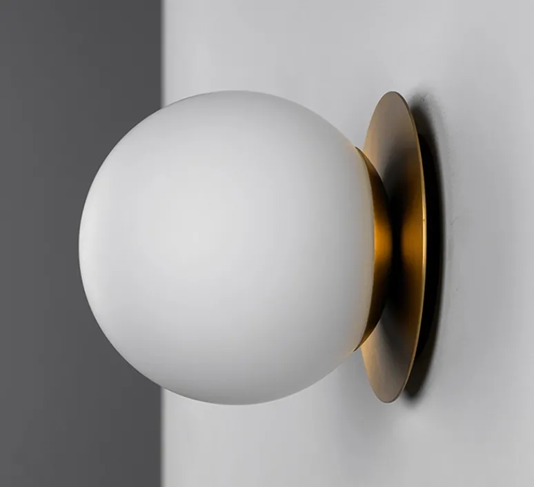 Applique|Plafonnier & Spot*Schwung Applique murale ou plafonnier, Pulsar 200, e, Ø20cm, H21,7cm - laiton, verre opal