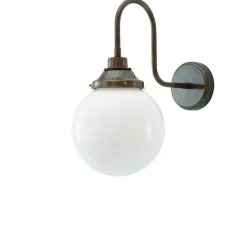 Applique*Mullan Lighting Applique murale, Pelagia, , IP44, L20cm, H40cm - laiton antique, opalin