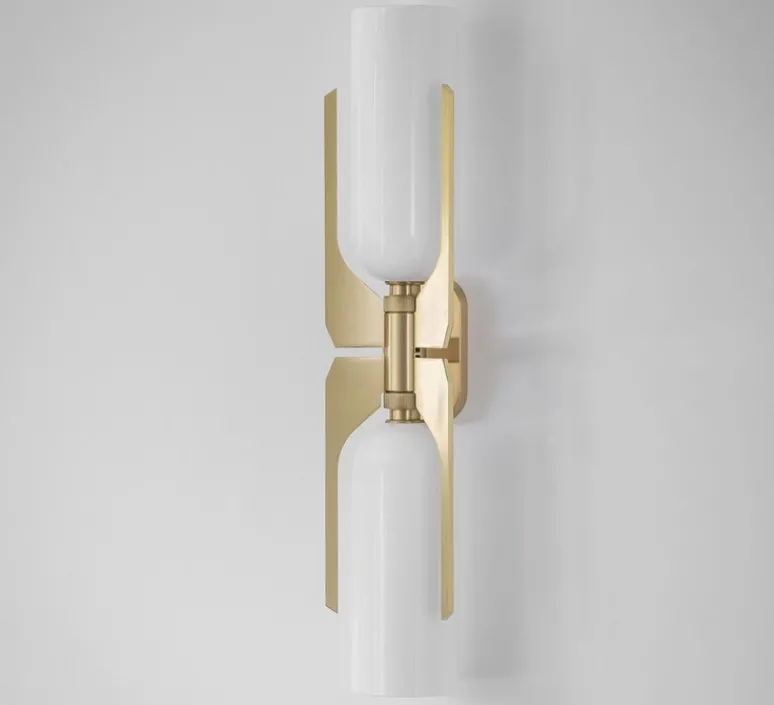 Applique*Bert frank Applique murale, Pennon wall, , Ø13cm, H63cm - laiton, verre opalin