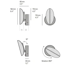 Applique*CVL Applique murale, Pirouette V2, , LED, dim, 2700K, 417 lm, L11cm, H16,2cm - laiton satiné, graphite satiné