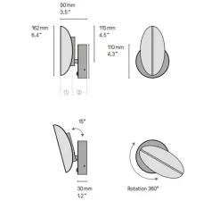 Applique murale, Pirouette V2, cuivre satiné, graphite satiné, LED, dim, 2700K, 417 lm, L11cm, H16,2cm - CVL