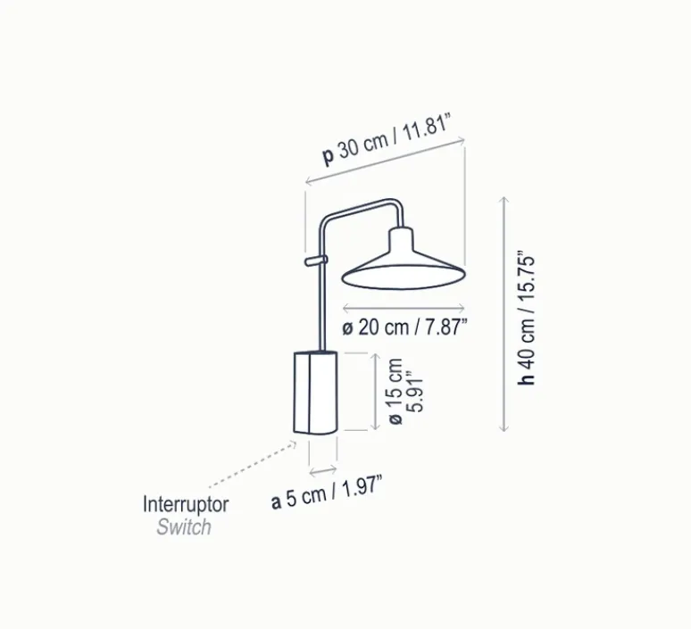 Applique*Bover Applique murale, Platet A/02, , H40cm, P30cm - Gris olive