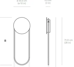 Applique*Darmes Applique murale, Ra Wall courte, , LED, dim, 3000K, 1200 lm, L25,5cm, H71,12cm - chrome