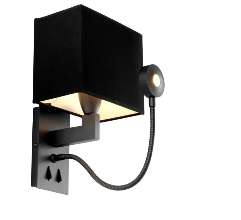 Applique*Eichholtz Applique murale, Reading, avec interrupteurs, , L19cm, H32cm - bronze, abat-jour noir