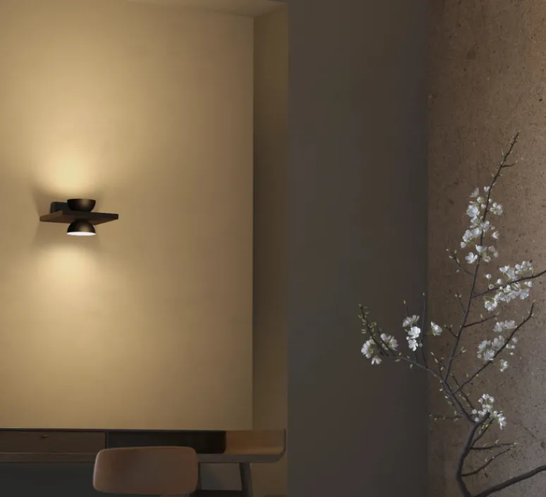 Applique*Lumen Center Italia Applique murale, Sakè 2, , LED, 2700K, 2560 lm, Ø21cm, H10,5cm - noir et noyer