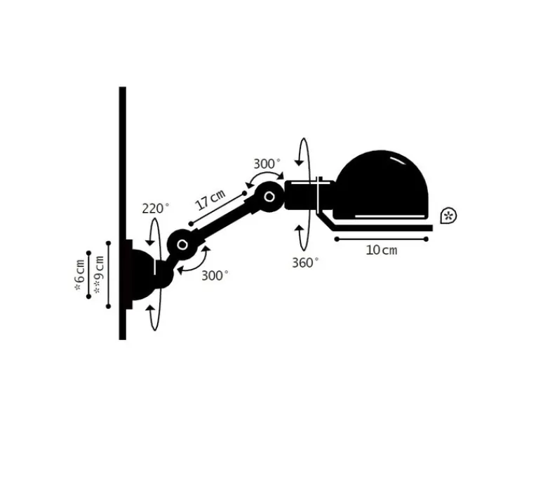 Applique*Jieldé Applique murale, Signal 1 bras, SI701, , interrupteur, L32cm, H15cm - bleu pastel
