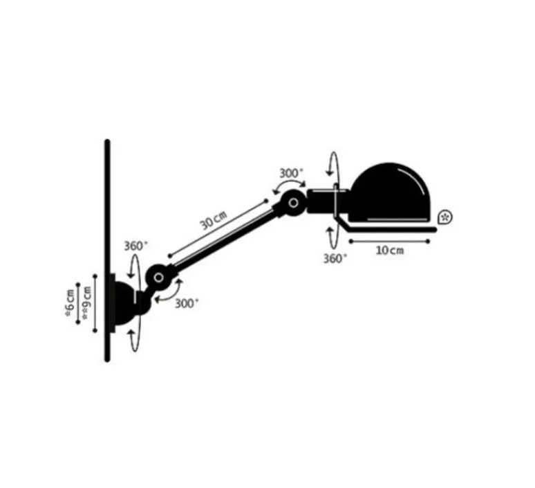 Applique*Jieldé Applique murale, Signal 1 bras, SI301, noir, brillant, L40cm, H15cm - noir brillant