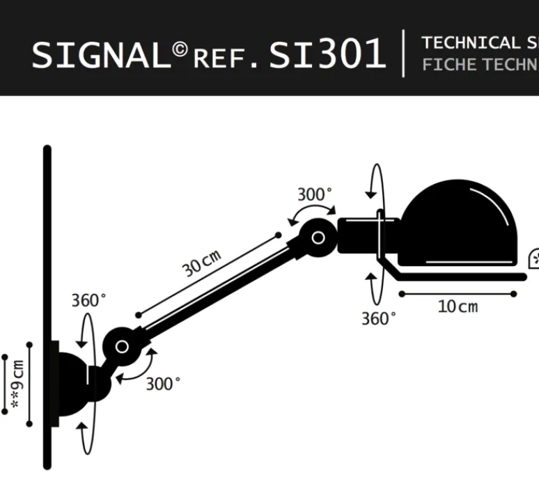 Applique|Enfants*Jieldé Applique murale, Signal 1 bras, SI301, , brillant, L40cm, H15cm - ivoire