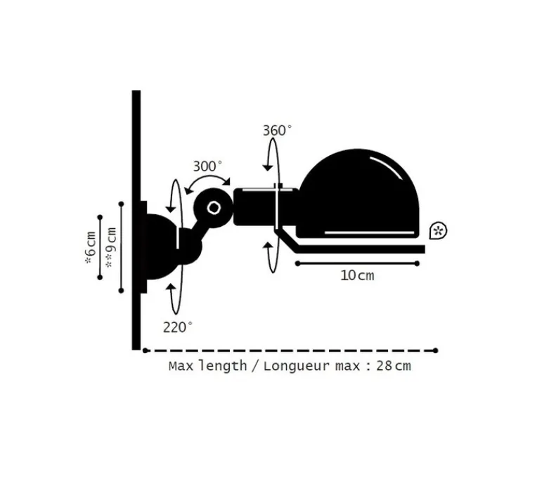 Applique*Jieldé Applique murale, Signal, SI300, brillant, L28cm, H15cm - ivoire