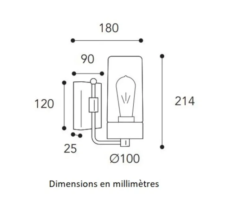 Applique*Moretti Luce Applique murale, Silindar 3390, , IP44, Ø10cm, H21cm - Nickel antique