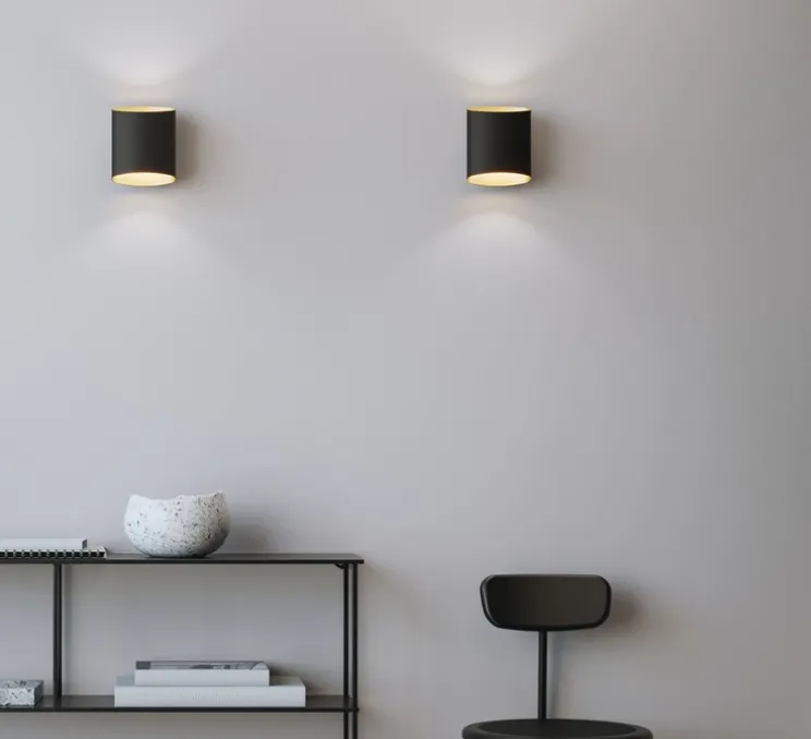 Applique murale, Sinne, Noir, laiton, LED, 3000K, 600 lm, Ø13,5cm, H17cm - Belid