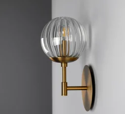 Applique*Schwung Applique murale, Sunset, , L15cm, H31cm - laiton, verre transparent strié