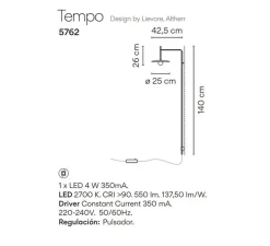 Applique*Vibia Applique murale, Tempo 5762, terra red, LED, 2700K, 301lm, L42,5cm, H140cm - terracotta