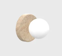 Applique*Nedgis Applique murale, Tivoli, travertin & opalin, IP44, Ø16,5cm, P14,8cm - travertin et blanc