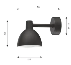 Applique*Louis Poulsen Applique murale, Toldbod 155, , IP44, Ø15,5cm, H26,7cm - noir