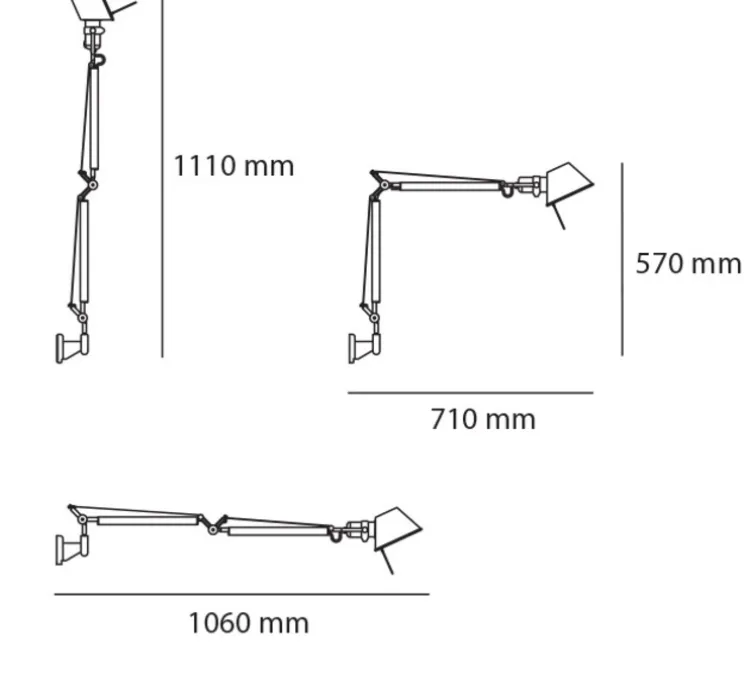 Applique murale, Tolomeo Mini LED Wall, aluminium, LED, dim, 2700k, 593 lm, L71cm, H57cm - Artemide