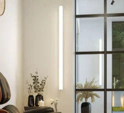 Applique murale, Tubi, verre opalin, base blanche, IP40, LED, 2700K, 3500 lm, Ø6,2cm, H113cm - Beneito Faure