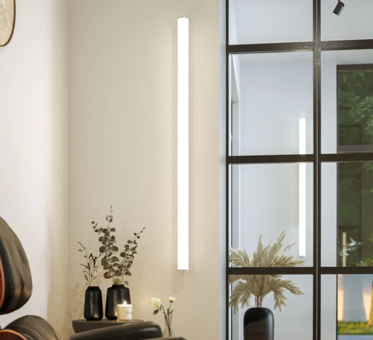 Applique murale, Tubi, verre opalin, base blanche, IP40, LED, 2700K, 3500 lm, Ø6,2cm, H113cm - Beneito Faure