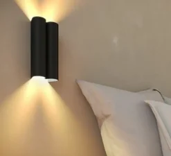 Applique murale, Twerkit Double, dimmable, noir, LED, 2700 K, 2x550 lm, Ø11cm, H22cm - Dark