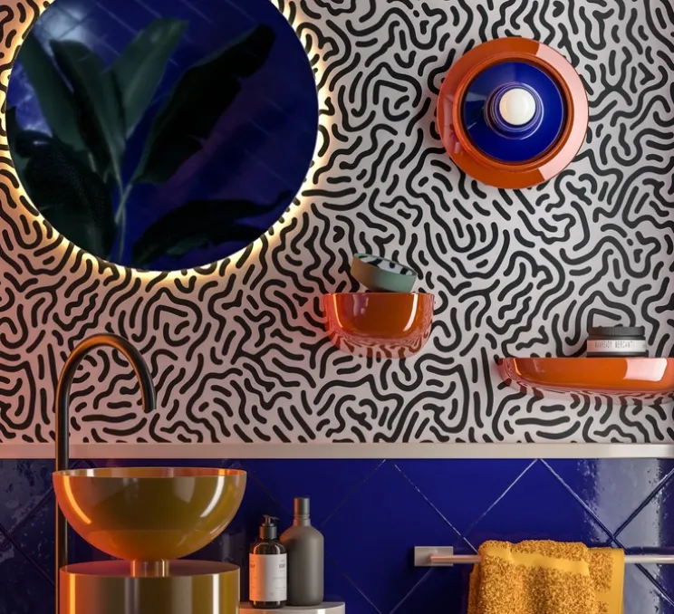 Applique murale, Voila, orange et bleu, Ø28cm, H10cm - Ferroluce