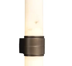 Applique murale, Wagram, Albâtre veines marron, Bronze patiné, IP44, LED, dim, 2700K, 622 lm, Ø4,5cm, H40cm - Entrelacs