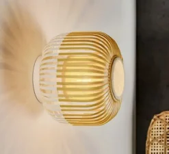 Plafonnier & Spot|Applique*Forestier Applique ou plafonnier, Bamboo Light XS, blanc, Ø27cm, H20cm - bambou, blanc