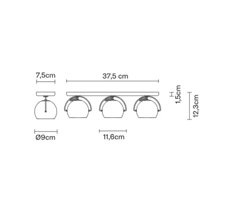 Applique ou plafonnier, Beluga triple D57, transparent, chrome, L37,5cm, H12,3cm - Fabbian