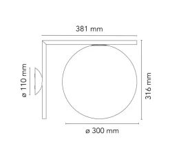 Applique ou plafonnier, IC Lights C/W2, opalin et laiton brossé, L31,6cm, H30cm - Flos