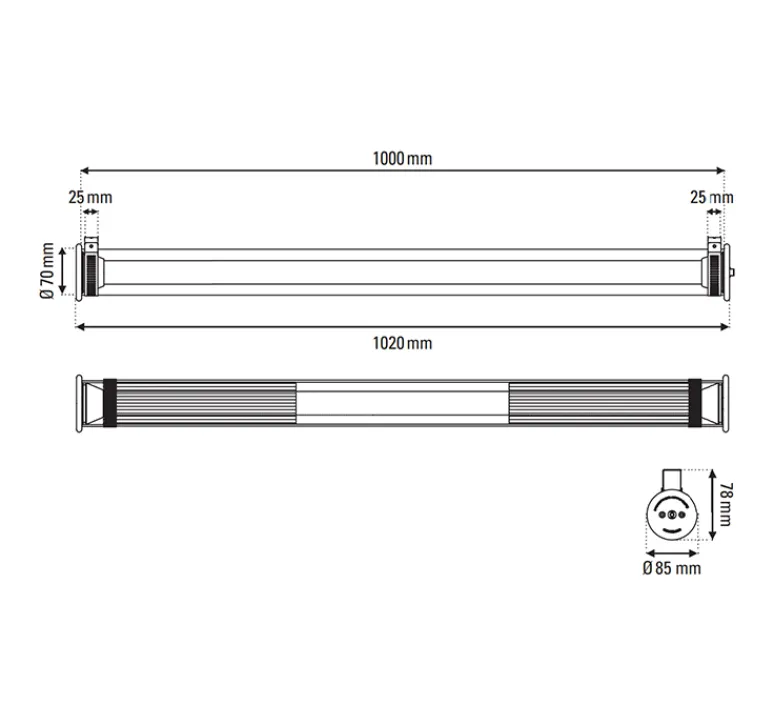 Applique*DCW éditions Paris Applique ou plafonnier, In The Tube 360-1000, , IP65, LED, 2700K, 570 lm, L100cm, H7cm - - maille argentée