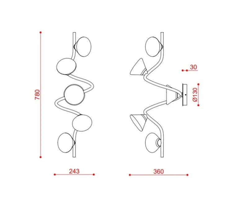 Applique*Tooy Applique ou plafonnier, Linfa 565.45, , IP40, LED, dim, 2700K, 1750 lm, L25cm, H78cm - or chaud