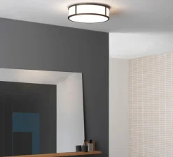 Plafonnier & Spot*Astro Applique ou plafonnier, Mashiko 400 Round, verre, opal, chrome poli, IP44, Ø40cm, H10cm - blanc, chrome poli