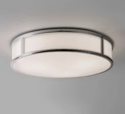 Plafonnier & Spot*Astro Applique ou plafonnier, Mashiko 400 Round, verre, opal, chrome poli, IP44, Ø40cm, H10cm - blanc, chrome poli