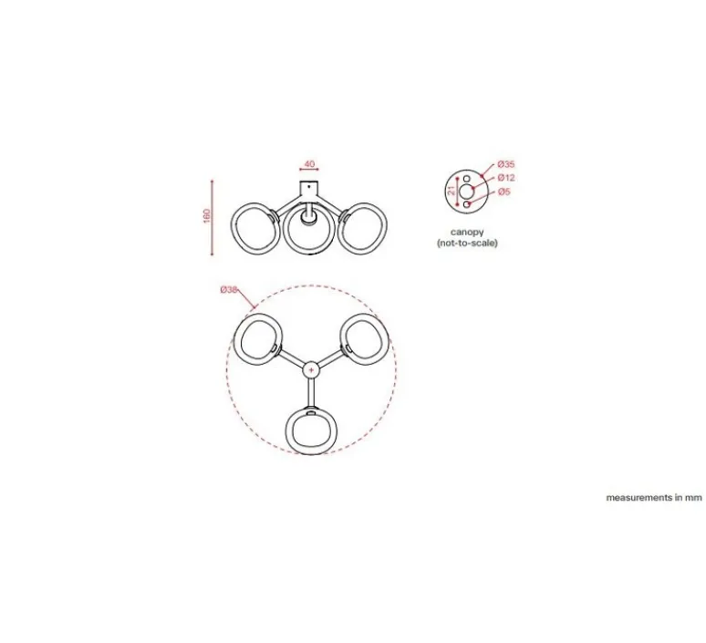 Applique*Tooy Applique ou plafonnier, NABILA-552.73, , verre fumé, Ø38cm, H14cm - noir et chrome