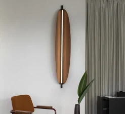 Applique ou plafonnier, Thula 562.43, sans câble, corps noir, détail noir, abat-jour noyer, IP40, LED, 2700K, 3400lm, L25cm, H134cm - Tooy