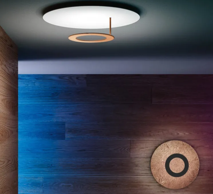 Applique ou plafonnier, Vera 50, noir et feuille de cuivre, LED, dim, 3000k, 2598 lm, Ø50cm, P14cm - Icone