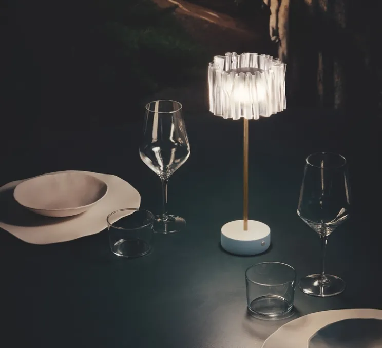 Baladeuse, Accordéon, blanc, laiton antique, LED, dim, 2700K, 150 lm, Ø13cm, H32,7cm - Slamp