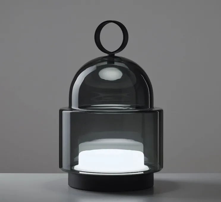 Baladeuse, Dome Nomad Small, verre gris fumé glossy, corps métal noir, IP44, LED, dim, 2700K, 950 lm, Ø32cm, H49cm - Brokis