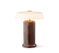 Lampe*Design by us Baladeuse, Trip No.2 , opaline blanche, Marbre burgundy, IP44, LED, dim, 2700K, Ø18cm, H22cm - Bourgogne, Marbre blanc