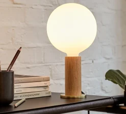 Lampe*Tala Base pour lampe, Knuckle, , Ø8,5cm, H12,5cm - chêne, laiton