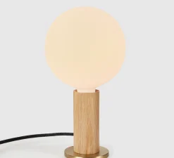 Lampe*Tala Base pour lampe, Knuckle, , Ø8,5cm, H12,5cm - chêne, laiton