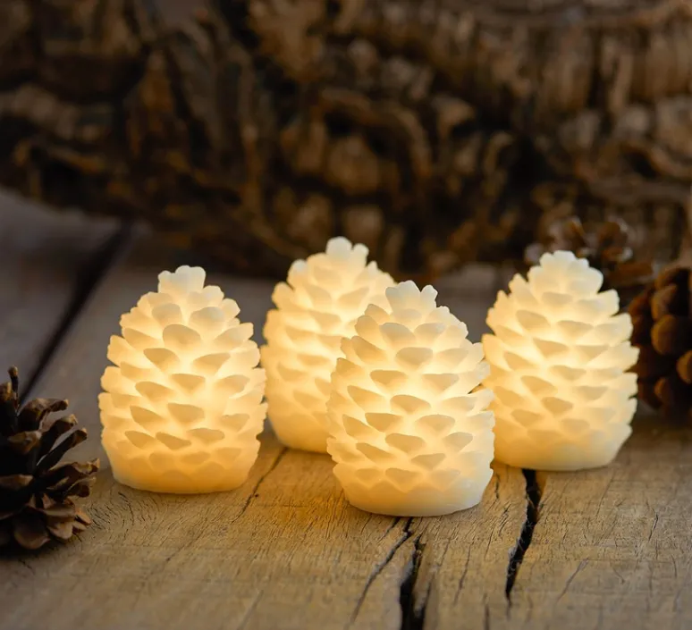 Lampe*Sirius Bougie, cire, Pomme de Pin, Clara SET 4 pièces, , LED, Ø5,8cm, H7cm - blanc