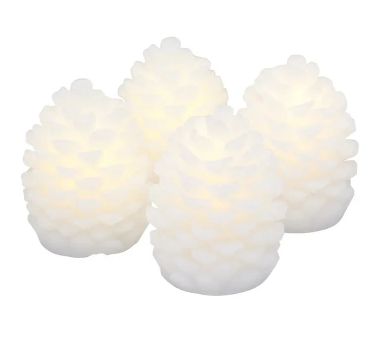 Lampe*Sirius Bougie, cire, Pomme de Pin, Clara SET 4 pièces, , LED, Ø5,8cm, H7cm - blanc
