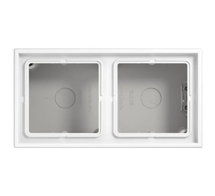 Cadre en-saillie, LS 990, Double horizontal ou vertical, Blanc brillant, Interrupteur et Prise, L15,2cm, H8,1cm - Jung
