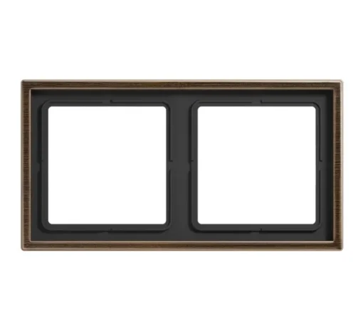 Cadre, LS 990, Double horizontal ou vertical, Laiton ancien, Interrupteur et Prise, L15,2cm, H8,1cm - Jung