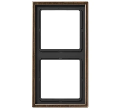 Cadre, LS 990, Double horizontal ou vertical, Laiton ancien, Interrupteur et Prise, L15,2cm, H8,1cm - Jung