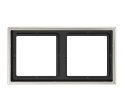 Interrupteur|Prise*Jung Cadre, LS 990, Double horizontal ou vertical, Métal Inox, Interrupteur et Prise, L15,2cm, H8,1cm -